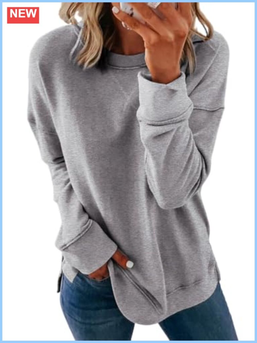 Women's Oversized Crewneck Sweatshirt Long Sleeve Pullover Side Split